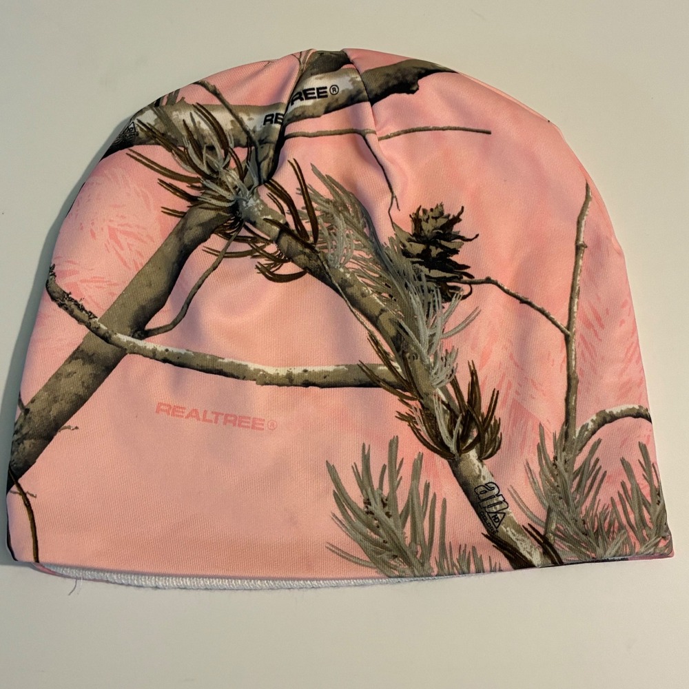 Signatures Realtree AP Pink Camo Reversible Beanie Hat White Knit OSFM